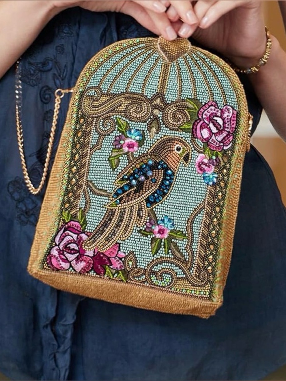 Mary Frances Pretty Parrot Beaded Crossbody Bag